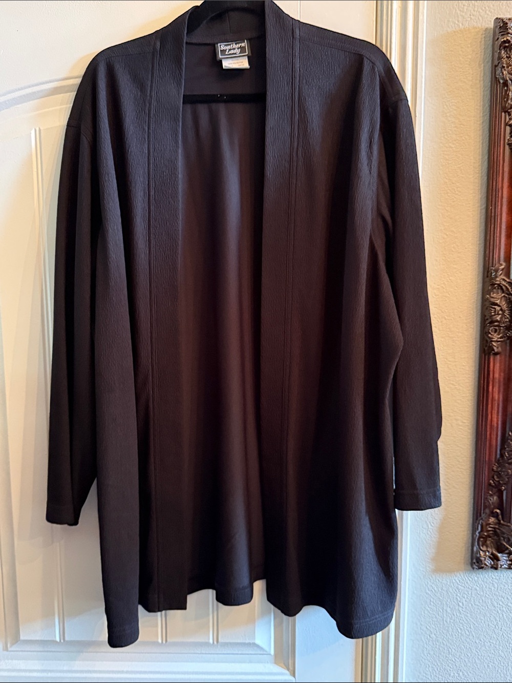 Southern Lady Black Draped Open Front light weight fabric blazer